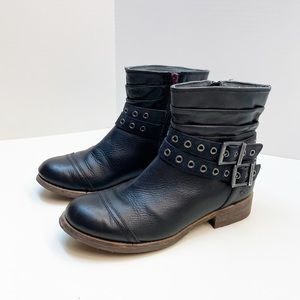 Caterpillar Leather Black Ankle Boots Buckle Stud Size 8